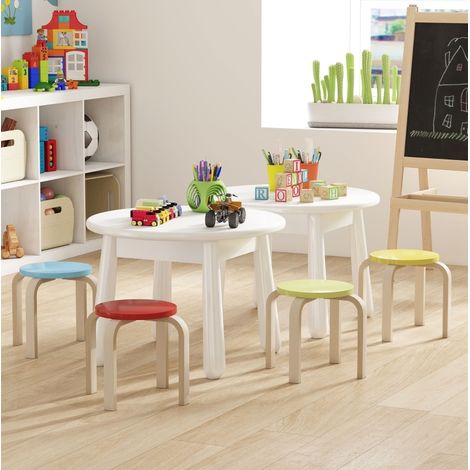 MEUBLIV Set di 4 sgabelli impilabili multicolori – multistrato di betulla, feltrini (1/5)