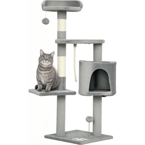 Arbre à chats multi-équipements griffoirs grattoirs plateformes niche corde jouets 40 x 40 x 114 cm gris