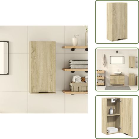 The Living Store Armario de baño de pared color roble Sonoma 32x20x67 cm - Armario de pared