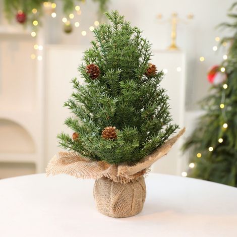 Mini Christmas Tree - Pe Branches - Burlap Base - 37 Cm - Non-Lit - Indoor Home Decoration - 1 Piece (1/5)