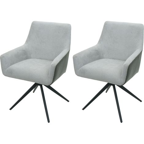 [NUNCA USADO] Juego de 2 sillas de comedor HHG-081, silla de cocina reposabrazos giratoria posición automática tela MVG, gris claro imitación cuero gris oscuro (1/5)