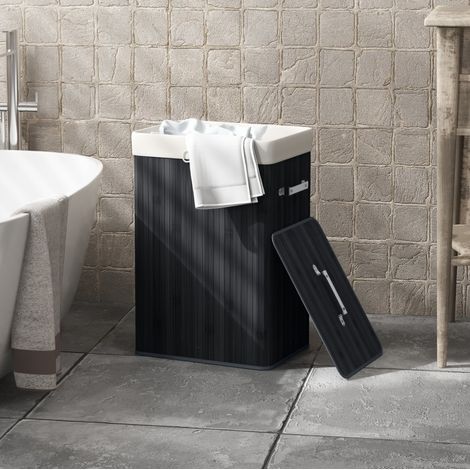 Faltbarer Wäschekorb mit Deckel 72 L, Bambus und Stoff, 40 x 30 x 60 cm, schwarz OKMYHOME (1/5)