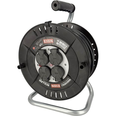 Enrouleur électrique 40 m – 4 prises IP44 – Câble 3G1,5 mm² – 2000 W – Résistant aux projections d’eau – Pour chantiers humides – Horoz Electric (1/2)