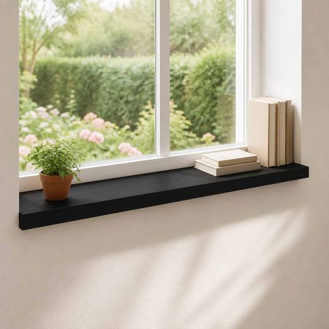 Appuis de fenêtre 2 pc Noir 80x 25 x 2 cm Bois de hêtre massif (1/5)