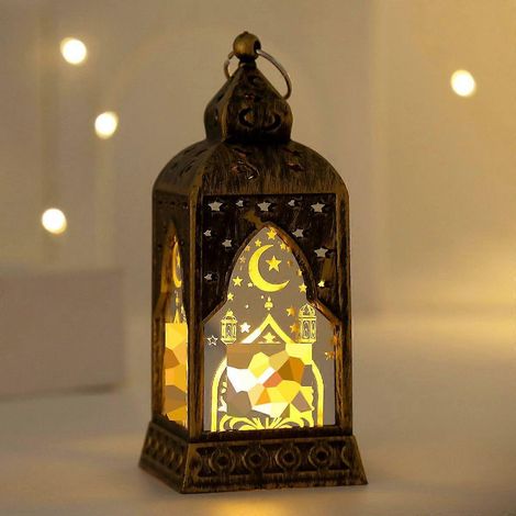 Lanterne décorative pour l'Aïd Moubarak, lampe suspendue, bougeoir sans flamme pour le Ramadan avec verre transparent, cadeau idéal pour l'Aïd Moubarak, lanterne pour la décoration de table et la mais (1/4)