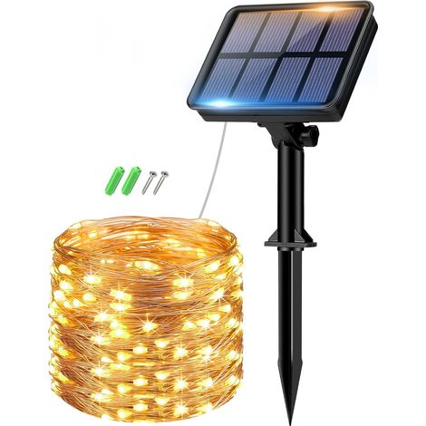 Lot de 2 Guirlande Solaire Exterieur, Totale 16m 160LED Lumineuse Étanche, 8 Modes Décoration pour Jardin Terrasse Cour Noël Mariage Fête, Blanc Chaud (1/5)