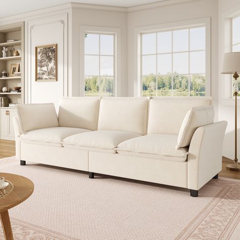 Sofa a 3 posti XXXL in tessuto Chenille, Cloud Soft Comfort, telaio in metallo, cuscini morbidi, con 2 cuscini per braccioli, sofa moderno per soggiorno, camera da letto e appartamenti, beige (1/5)