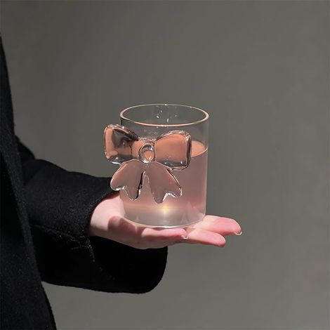 Verres à boire avec nœud rose romantique en 3D pour thé glacé, jus, café, lait, dessert (nœud) (1/5)