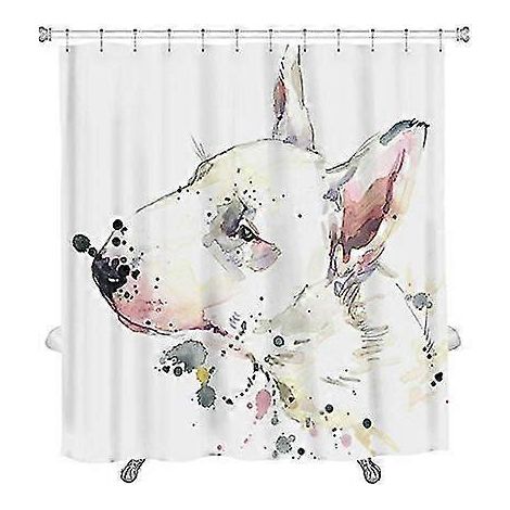 [2F]T-shirt avec motif de bouledogue terrier, rideau de douche graphique pour salle de bain, 160 x 180 cm