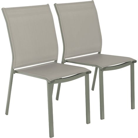 Set of 2 stackable garden chairs aluminum and khaki textilene, 64.5 x 45.5 x 89.5 cm - Buffalo