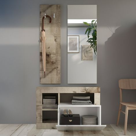 Garderobenmöbel Casalino, Spiegel inklusive, für 4 Paar, Made in Italy, 2 Ablagen, 90,5x36x170h cm Hochglanz Braun (1/5)