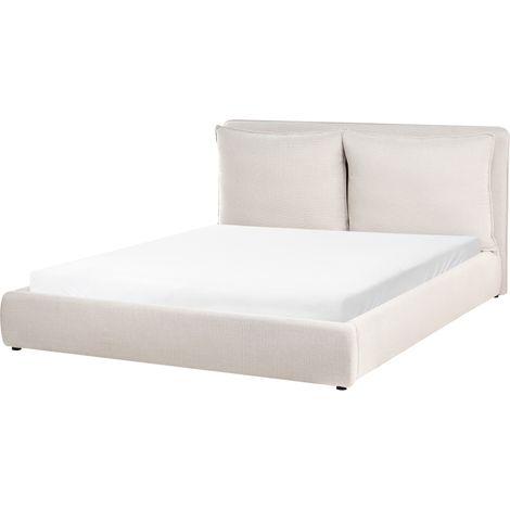 Cama moderna de tela 160 x 200 cm cabecero tapizado y acolchado beige Bajonna (1/5)