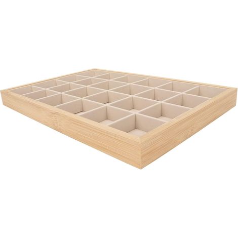 Tiroir à Bijoux avec 24 Grilles, Plateau de Rangement en Bois Doux, Résistant aux Rayures, pour Bagues, Boucles d'oreilles, Bracelets, Colliers (Beige) (1/5)