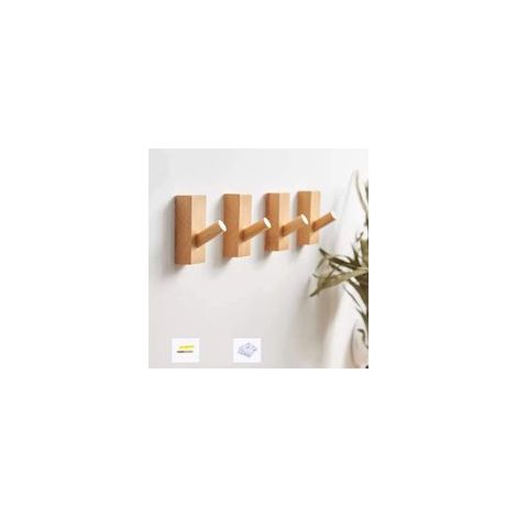 porte manteau mural bois,crochet mural adhesif,patères porte manteaux pour entrée,patere enfant,patere murale (Rectangulaire de Hêtre-4P)