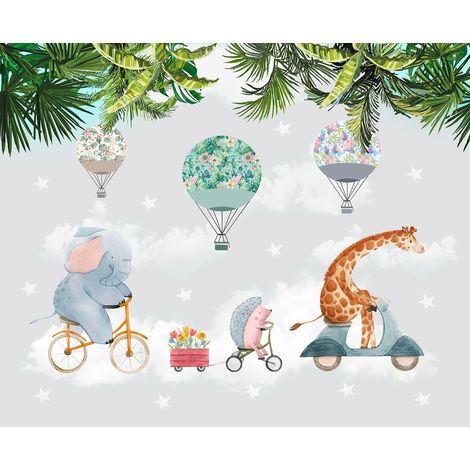 Papier peint panoramique Enfants - Animaux dans le Ciel - 130 cm x 106 cm (1/2)