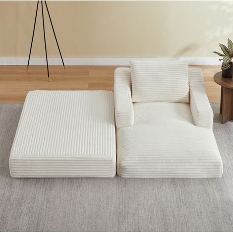 Sillón lounge blanco en espuma con tapizado de pana, diseño de doble capa convertible (1/4)