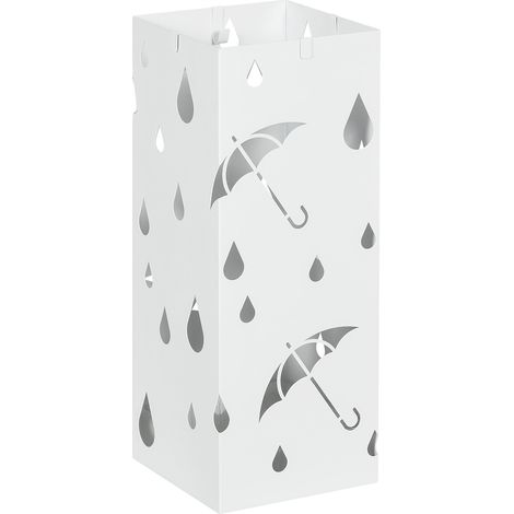 Portaombrelli con 4 Ganci e Vaschetta Raccogligocce 15,5x15,5x41cm in Metallo Bianco (1/5)