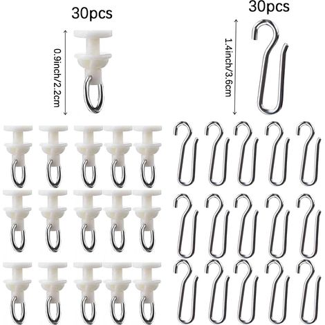 Set 60 pièces crochet rideau rail, beige, 30 glisseurs + 30 crochets métal.