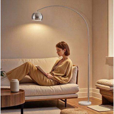 Lampada ad arco 167 cm, base in marmo, E27, argento HAVRYA (1/4)