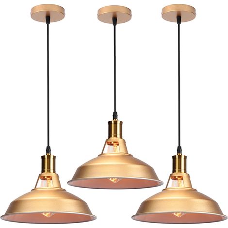 Stoex – Suspension luminaire vintage métal 27cm – Lustre plafonnier industriel E27 – Corde ajustable 100cm – Pour salon, cuisine, salle à manger, chambre – Doré