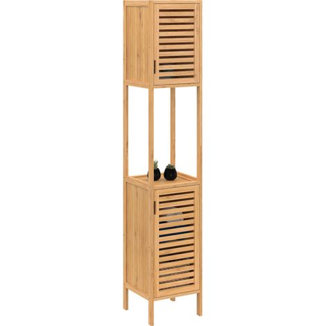 Badezimmer-Säulenschrank Bambus BEA 2 Türen (1/5)