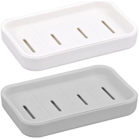 Portasapone in due pezzi, portasapone con vassoio di raccolta rimovibile, portasapone con foro di scarico, portasapone in plastica per doccia, portasapone portatile per bagno, doccia, cucina (grigio + (1/5)