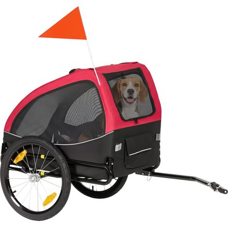 Remorque pliable pour chien avec réflecteurs, fenêtre en filet, roues, porte, fanion de sécurité pour chiens jusqu'à 20 kg, 138 x 70 x 89 cm, rouge