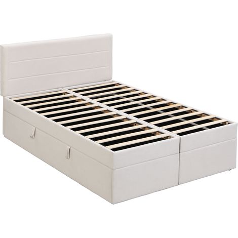 Gepolstertes Doppelbett mit Stauraum 140x200 cm beige mit Metall-Lattenrost MODENUIT (1/5)