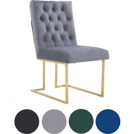 Single Grey Siena Luxury Tufted Velvet Dining Chair with Gold Frame & Legs - Modern Upholstered Accent Chair (1/5)