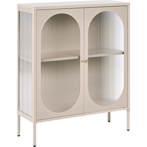 Vetrina moderna in acciaio beige e ante in vetro 90 x 35 cm Sarre
