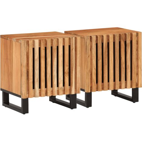 Set 2 comodini con vano con anta 40 x 34 x 46 cm legno di acacia e acciaio DEC034793