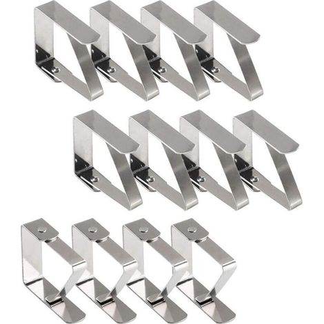 Pince Nappe Exterieur, Pince Nappe de Table, 12 Pinces à Nappe en Acier Inoxydable, Nappe Clips Anti-Glissant Fixer Nappe pour Table d'Épaisseur 10-30 mm (1/4)