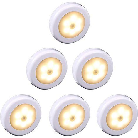 Luces LED inalámbricas con sensor de movimiento para armarios, escaleras, pasillos, cocinas y dormitorios (paquete de 6) (carcasa blanca (luz cálida)) (1/4)