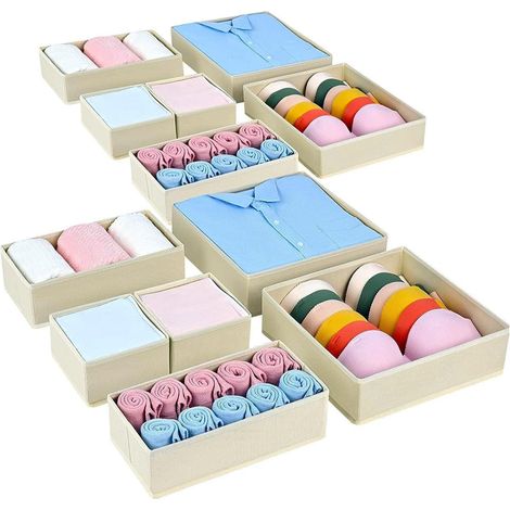 Schubladen Organizer Stoff Unterwäsche Socken 12 Stück Beige 12er Set (1/5)