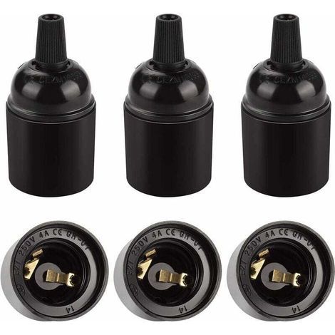 Douille E27 vintage noire, suspension rétro Edison, adaptateur de support de lampe en bakélite solide, parfait pour la décoration, l'industrie et le bricolage, lot de 6 (1/5)