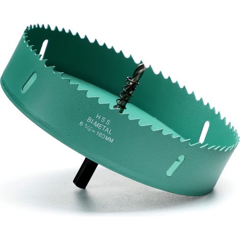 Scie Cloche Bi-métal 160mm, M42 HSS Bimétallique Scie Trèpan avec Foret de Centrage pour Perceuse à Percer pour Fer, Aluminium, Bois, Cloison Sèche, Tuyau, Panneau de Fibres de Bois, Vert (1/5)