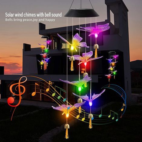 Wind Chime - Solar Light - 25 Inch With Color Changing LED And Polysilicon Panel - For Garden Patio Yard Outdoor Decoration - 1 Piece (1/4)