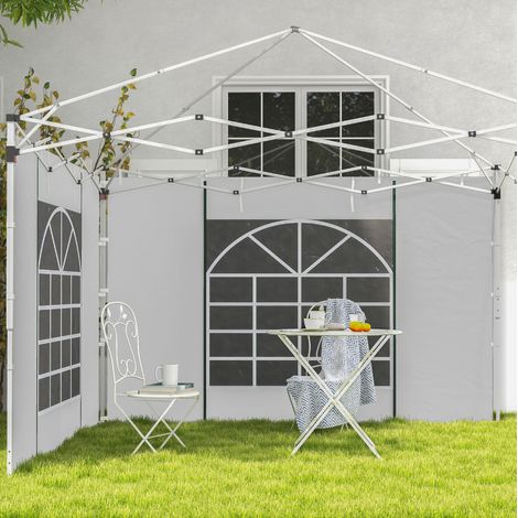 Paneles laterales para cenador 295x195 cm, con ventana enrollable y puerta con cremallera, poliéster blanco (1/5)