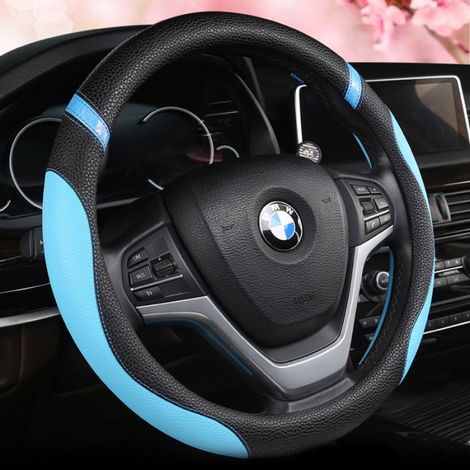 Housse Volant Voiture Cuir Bleu 38cm, Couvre Volant Femme Antidérapant Confortable Universel pour Voiture SUV Camion (1/5)