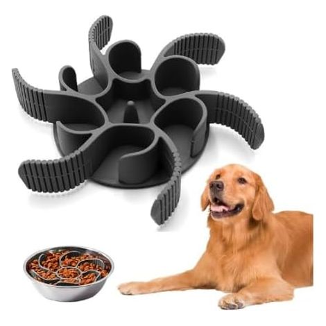 Comedero para perros de alimentación lenta, con inserto recortable, color gris.