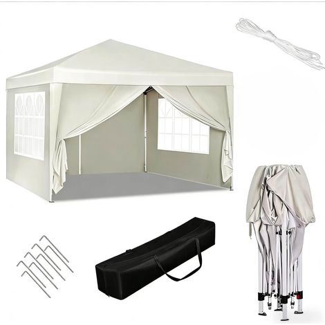 Gazebo de jardín plegable 3 x 3 m beige con techo Oxford y estructura de hierro (1/5)