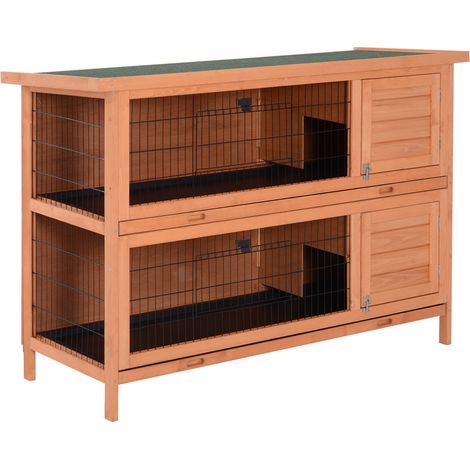 Enclos double étage pour petits animaux en bois de sapin, orange, 136,4 x 50 x 93 cm (1/5)