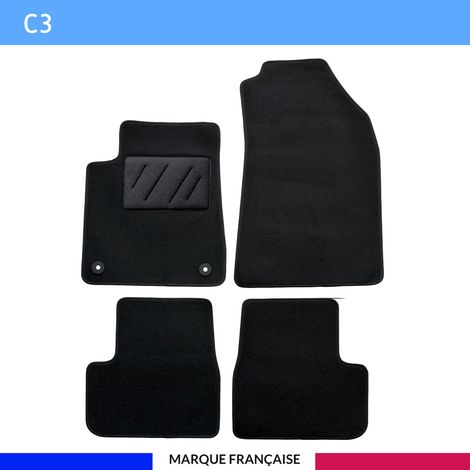 Tapis de sol voiture - Sur mesure pour  Citroën C3 dès 07/2024 - Moquette Antidérapante - Clips et Scratch - 4 pièces (1/4)
