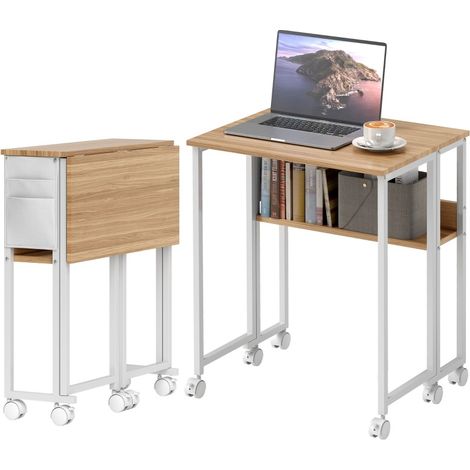 Escritorio plegable con ruedas 63 cm madera natural con estante y bolsa HOMVRA (1/5)