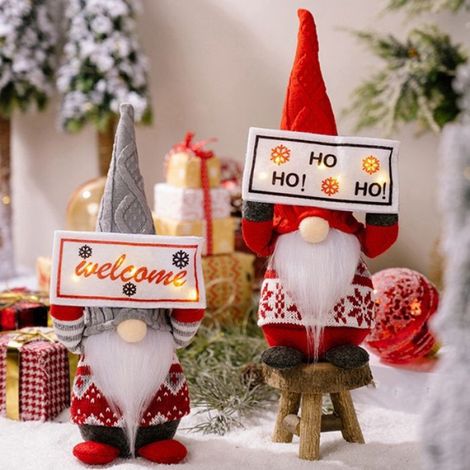 Gnomes de NoëL en Peluche Faits à la Main, Tomte SuéDoise, Ornements avec LED, PoupéEs Elfes Scandinaves, Figurine Nordique B (1/5)