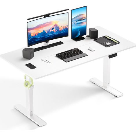 HOMAVO Bureau Assis debout 80 x 160 cm, Fonction mémoire et anti-collision, Bureau Réglable en Hauteur 70-117cm (Blanc)