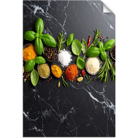 Poster autocollant Épices et herbes sur fond marbré 90x130 (1/3)