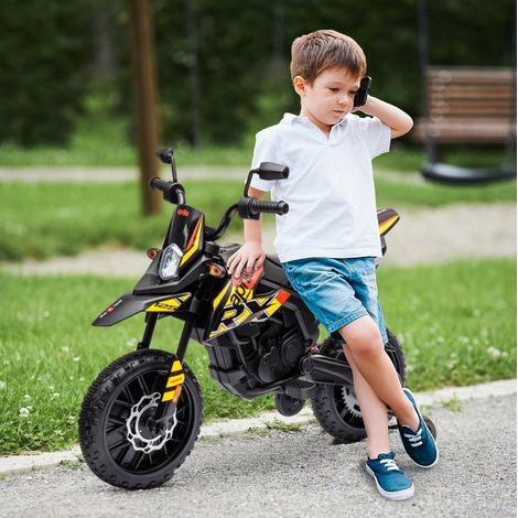 Elektrisches Kinder-Motorrad 12V mit Stützrädern, LED, Musik und USB, gelb HAVRYA (1/4)