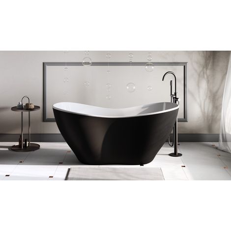 Baignoire îlot noir mat avec bonde chrome VIYA 170x72 (1/4)
