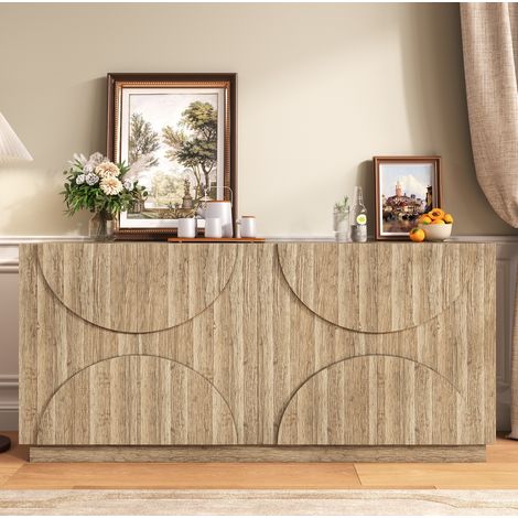 Credenza 160/40/80 cm naturale con ante ad arco e ripiani regolabili (1/5)